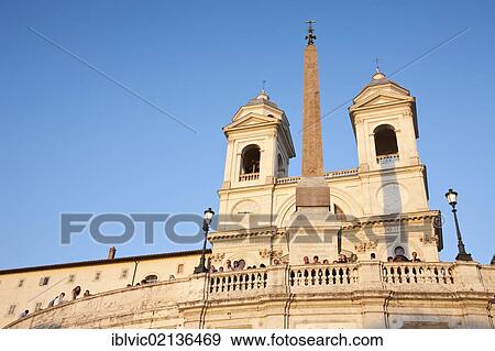 Church of Trinita dei Monti in the evening light, Piazza Spagna, Spanish Steps, Rome, Italy, Europe View Large Photo Image Stock Photo - Church of Trinita dei Monti in the evening light, Piazza Spagna, Spanish Steps, Rome, Italy, Europe. Fotosearch