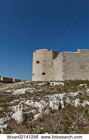 Stock Photograph - Château d'If, prison of the Count of Monte Cristo according to Alexandre Dumas, on the island Ile d'If, bay of Marseilles, France, Europe. Fotosearch