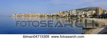 Stock Photo - City panorama with beach, Saranda, Sarandë, Qark Vlora, Ionian Sea, Albania, Europe. Fotosearch