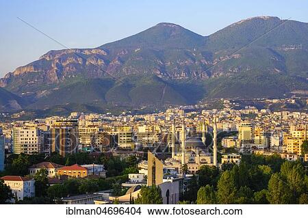 City view, Catholic Paulus Cathedral, Great Mosque, behind Mount Dajtit, Tirana, Albania, Europe View Large Photo Image Picture - City view, Catholic Paulus Cathedral, Great Mosque, behind Mount Dajtit, Tirana, Albania, Europe. Fotosearch