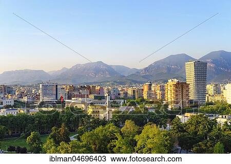 City view, city centre with culture palace and TID Tower, view from Sky Tower, mountains in the back, Tirana, Albania, Europe View Large Photo Image Stock Image - City view, city centre with culture palace and TID Tower, view from Sky Tower, mountains in the back, Tirana, Albania, Europe. Fotosearch