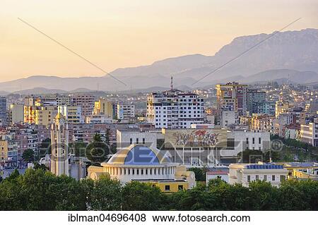 Stock Photo - City view, City centre with Resurrection Cathedral and Historical National Museum, Tirana, Albania, Europe. Fotosearch