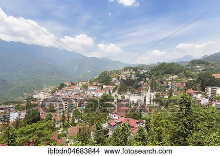 Picture - City view from Hamrong park, Sapa, Vietnam, Asia. Fotosearch
