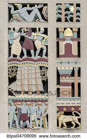 Close-up of Lee Lawrie's Art Deco stone screen mosaic at International Building of Rockefeller Center in New York, USA, North America View Large Photo Image Stock Photography - Close-up of Lee Lawrie's Art Deco stone screen mosaic at International Building of Rockefeller Center in New York, USA, North America. Fotosearch