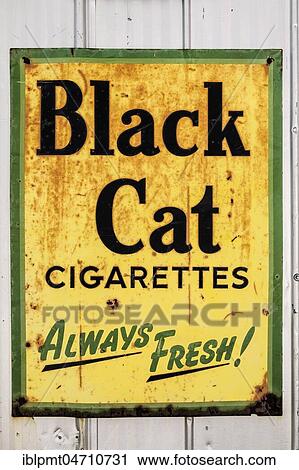 Closeup of Black cat cigarettes brand metal advertising sign, background image View Large Photo Image Stock Image - Closeup of Black cat cigarettes brand metal advertising sign, background image. Fotosearch