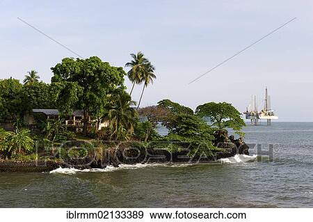 Stock Photo - Coast in front of an oil rig, Limbe, Cameroon, Africa. Fotosearch