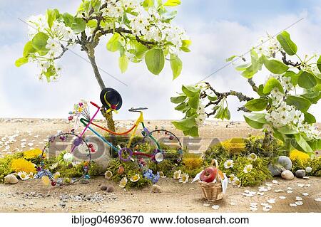 Colourful bicycle leaning against a blooming pear tree with flowering meadow, still life View Large Photo Image Stock Image - Colourful bicycle leaning against a blooming pear tree with flowering meadow, still life. Fotosearch