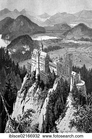Construction of Schloss Neuschwanstein Castle, Bavaria, Germany, historical wood engraving, 1886, Europe View Large Photo Image Stock Image - Construction of Schloss Neuschwanstein Castle, Bavaria, Germany, historical wood engraving, 1886, Europe. Fotosearch