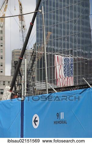 Construction site, reflection of an American flag, 9-11 Memorial, Ground Zero, New York City, USA, North America, America, North America View Large Photo Image Stock Photo - Construction site, reflection of an American flag, 9-11 Memorial, Ground Zero, New York City, USA, North America, America, North America. Fotosearch