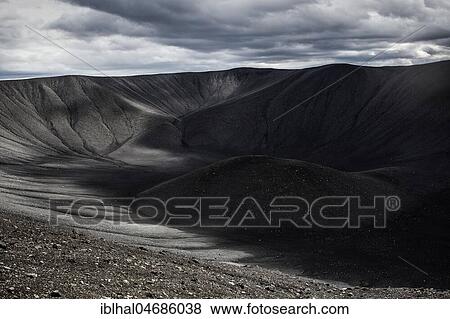 Crater of the volcano Hverfjall, volcanic landscape, near lake Myvatn, dramatic clouds, North Iceland, Iceland, Europe View Large Photo Image Stock Photo - Crater of the volcano Hverfjall, volcanic landscape, near lake Myvatn, dramatic clouds, North Iceland, Iceland, Europe. Fotosearch