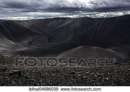 Crater of the volcano Hverfjall, volcanic landscape, near lake Myvatn, dramatic clouds, North Iceland, Iceland, Europe View Large Photo Image Stock Photo - Crater of the volcano Hverfjall, volcanic landscape, near lake Myvatn, dramatic clouds, North Iceland, Iceland, Europe. Fotosearch