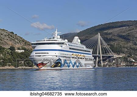 Cruise liner AIDAaura with Franjo-Tudman Bridge, Dubrovnik, Croatia, Europe View Large Photo Image Stock Photography - Cruise liner AIDAaura with Franjo-Tudman Bridge, Dubrovnik, Croatia, Europe. Fotosearch