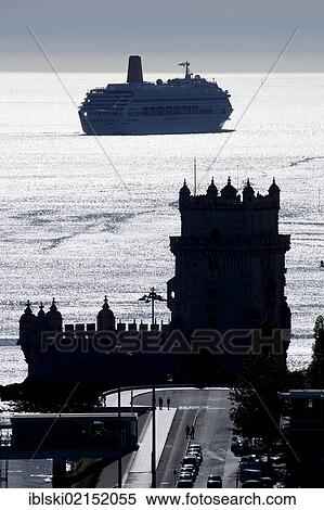 Cruise ship at the Torre de Belem, fortifications from the 16th Century, UNESCO World Heritage Site, at the mouth of the Rio Tejo River in the Atlantic Ocean in the district of Belem, Lisbon, Portugal, Europe View Large Photo Image Stock Photography - Cruise ship at the Torre de Belem, fortifications from the 16th Century, UNESCO World Heritage Site, at the mouth of the Rio Tejo River in the Atlantic Ocean in the district of Belem, Lisbon, Portugal, Europe. Fotosearch