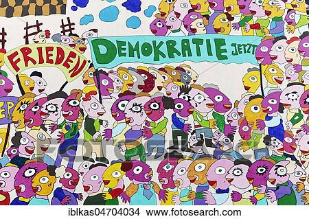 Demonstration for Peace and Democracy, mural on German Unity by Fischer-Art, Brühlarkaden, Leipzig, Saxony, Germany, Europe View Large Photo Image Picture - Demonstration for Peace and Democracy, mural on German Unity by Fischer-Art, Brühlarkaden, Leipzig, Saxony, Germany, Europe. Fotosearch