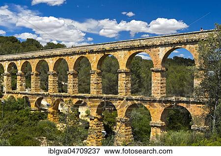 Stock Photo - Devil's Bridge, Aqüeducte de les Ferreres, Pont del Diable, UNESCO World Heritage Site Archaeological Ensemble of Tarraco, Tarragona, Catalonia, Spain, Europe. Fotosearch