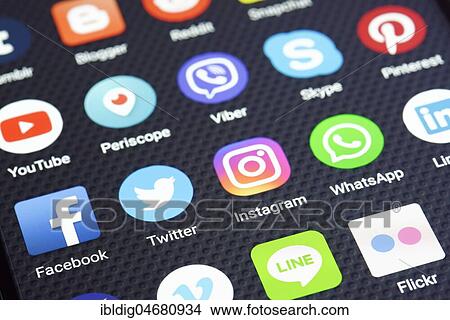 Different Social Media apps on smartphone display View Large Photo Image Picture - Different Social Media apps on smartphone display. Fotosearch