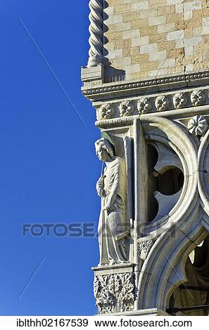 Doge's Palace, facade detail with figure, Piazzetta San Marco, Venice, Venezia, Veneto, Italy, Europe View Large Photo Image Stock Photo - Doge's Palace, facade detail with figure, Piazzetta San Marco, Venice, Venezia, Veneto, Italy, Europe. Fotosearch