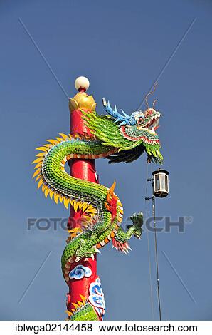 Stock Photo - Dragon, Taoism, Chinese temple on Ho Road, Wat Putaugongmaa, Nong Khai, Thailand, Asia, PublicGround, Asia. Fotosearch