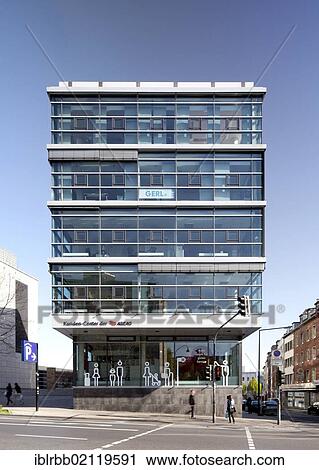 Stock Image - EBV-Carré office building, glass facade, Aachen, North Rhine-Westphalia, Germany, Europe, PublicGround, Europe. Fotosearch