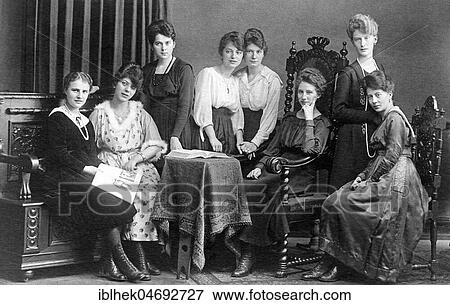 Stock Photo - Eight Sisters, Family, Group Picture, 1910s, Germany, Europe. Fotosearch