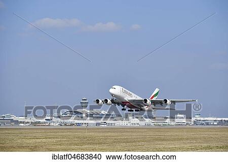 Emirates, Airbus, A380-800, at take-off, Runway South with Terminal 1 and Tower, Munich Airport, Upper Bavaria, Bavaria, Germany, Europe View Large Photo Image Stock Image - Emirates, Airbus, A380-800, at take-off, Runway South with Terminal 1 and Tower, Munich Airport, Upper Bavaria, Bavaria, Germany, Europe. Fotosearch