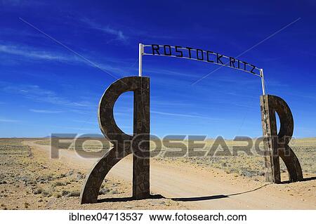 Stock Photo - Entrance to the private lodge Rostock Ritz, Namibia, Africa. Fotosearch