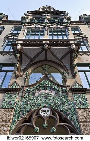 Stock Photo - Facade of a town house or guild house, 23 Anger street, commercial building, Erfurt, Thuringia, Germany, Europe. Fotosearch