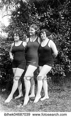 Stock Photo - Fashion, swimwear, three women in swimsuits, 1930s, Germany, Europe. Fotosearch