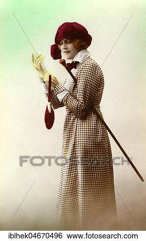 Fashion, woman with hat, dress and stick, 1900s, Germany, Europe View Large Photo Image Stock Photograph - Fashion, woman with hat, dress and stick, 1900s, Germany, Europe. Fotosearch