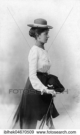 Stock Photo - Fashion, Woman with stand-up collar and hat, imperial period, 1890s, Germany, Europe. Fotosearch