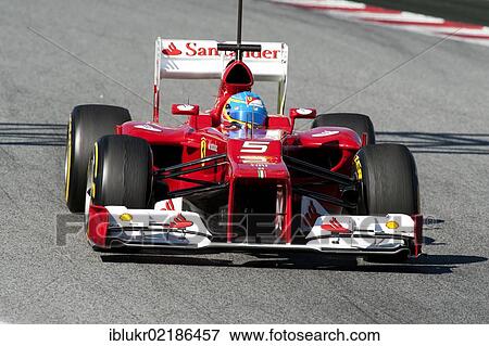 Stock Photo - Fernando Alonso, SPA, Ferrari F2012, Formula 1 testing sessions, 21–24/2/2012, at the Circuit de Catalunya, Barcelona, Spain, Europe. Fotosearch