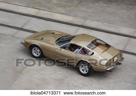 Stock Image - Ferrari 365 GTB/4 Daytona, 1970, driving, top view, Germany, Europe. Fotosearch