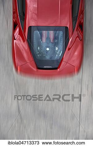 Stock Image - Ferrari 488 Italia, 2018, driving, top view, Germany, Europe. Fotosearch