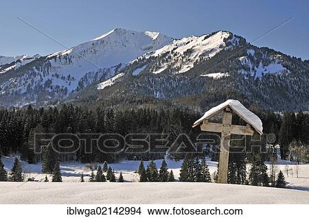 Picture - Field cross, Oytal Valley, Oberstdorf, Upper Allgaeu, Bavaria, Germany, Europe, PublicGround, Europe. Fotosearch