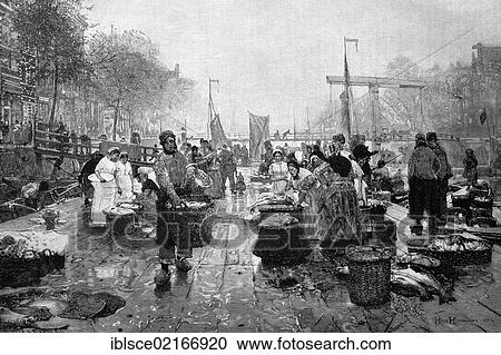 Fish market in Amsterdam, Netherlands, historical wood engraving, 1886 View Large Photo Image Stock Image - Fish market in Amsterdam, Netherlands, historical wood engraving, 1886. Fotosearch