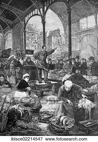 Fish market in the market halls of Paris, France, historic wood engraving, about 1888, Europe View Large Photo Image Stock Photo - Fish market in the market halls of Paris, France, historic wood engraving, about 1888, Europe. Fotosearch