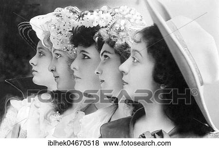 Five women, portrait from the side, 1910s, Germany, Europe View Large Photo Image Stock Photo - Five women, portrait from the side, 1910s, Germany, Europe. Fotosearch