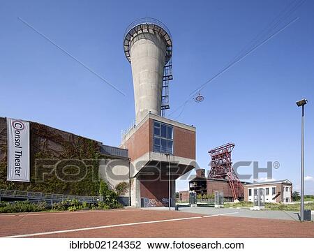 Stock Image - Former Consolidation Coal Mine Industrial Complex, Consol cultural centre, Consol Theatre, Gelsenkirchen, Ruhr Area, North Rhine-Westphalia, Germany, Europe, PublicGround, Europe. Fotosearch
