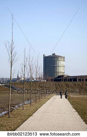 Stock Image - Former Phoenix-West Steelworks, gasometer, Zukunftsstandort urban redevelopment site, Dortmund, Hoerde, Ruhr Area, North Rhine-Westphalia, Germany, Europe, PublicGround, Europe. Fotosearch