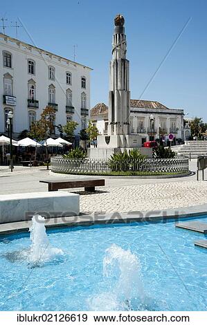 Stock Photo - Fountain at the Praca da Republica, town of Tavira, eastern Algarve, Portugal, Europe. Fotosearch