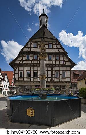 Fountain in front of the town hall at the market place, Blaubeuren, Swabian Alb, Baden-Württemberg, Germany, Europe View Large Photo Image Stock Image - Fountain in front of the town hall at the market place, Blaubeuren, Swabian Alb, Baden-Württemberg, Germany, Europe. Fotosearch