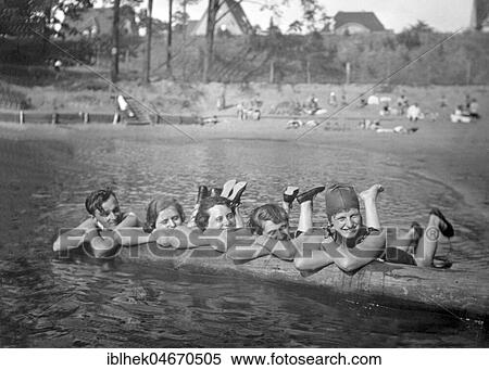 Stock Photography - Four Women and a Man in a Swimming Pool, See, 1930s, Germany, Europe. Fotosearch