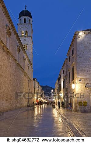 Franciscan monastery on main road, Placa or Stradun, dusk, Old Town, Dubrovnik, Croatia, Europe View Large Photo Image Stock Image - Franciscan monastery on main road, Placa or Stradun, dusk, Old Town, Dubrovnik, Croatia, Europe. Fotosearch