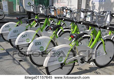 Stock Photography - Free bicycle rental, Green Bangkok Bike project for the promotion of tourism and a "green mentality", Bangkok, Thailand, Asia. Fotosearch