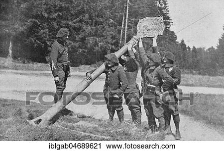 Stock Image - French soldiers cutting down a frontier pole at Bonhomme Pass, France, Europe. Fotosearch
