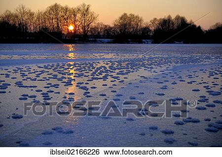 Stock Photograph - Frozen water surface with frost flowers, Schlingen, Lower Allgaeu, Bavaria, Germany, Europe. Fotosearch