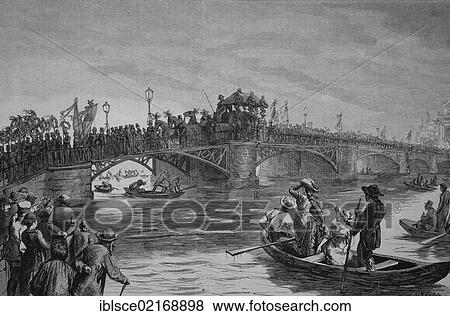 Stock Photo - Funeral procession of Hermann Schulze-Delitzsch, actually Franz Hermann Schulze, 1808 - 1883, a German politician and the founder of the German cooperative system, on the long bridge in Potsdam, Brandenburg, Germany, historical engraving, 1883, Europe. Fotosearch