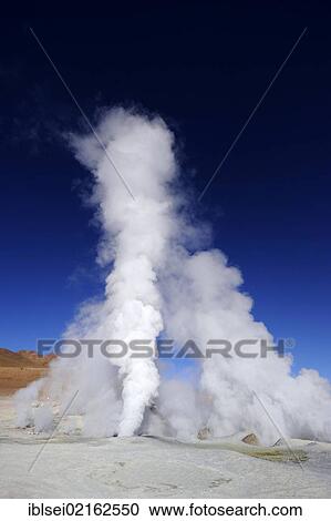Geysers with water vapour against a deep blue sky, Uyuni, Bolivia, South America View Large Photo Image Stock Image - Geysers with water vapour against a deep blue sky, Uyuni, Bolivia, South America. Fotosearch