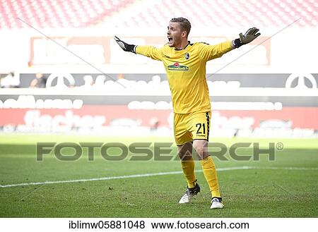 Stock Photo - Goalkeeper Florian Müller SC Freiburg SCF Gesture, gesture, Mercedes-Benz Arena, Stuttgart, Baden-Württemberg, Germany, Europe. Fotosearch
