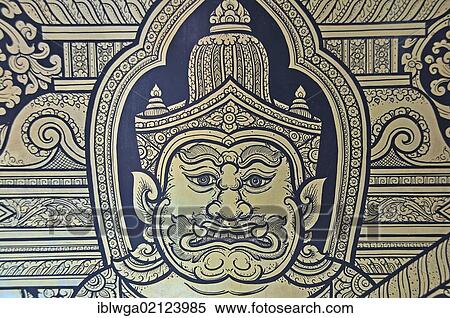 Stock Photography - Golden guardian at the entrance door of Phra Maha Mondop, Wat Trimitr, Bangkok, Thailand, Asia, PublicGround, Asia. Fotosearch